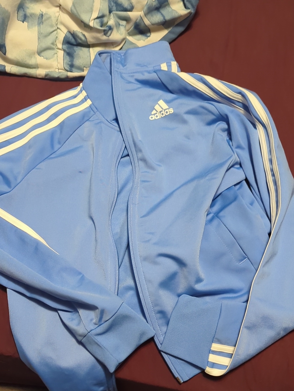 Like New adidas Sky Blue Track Jacket with White Three-Stripes